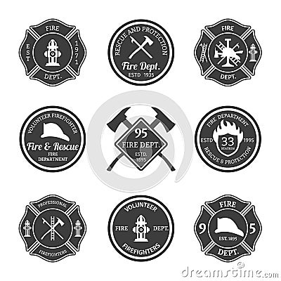 Fire department emblems black Vector Illustration