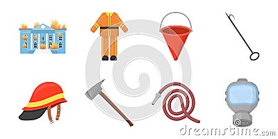 Fire Department icons in set collection for design. Firefighters and equipment vector symbol stock web illustration. Vector Illustration