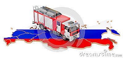 Fire department in Russia. Fire engine truck on the Russian map. 3D rendering Stock Photo