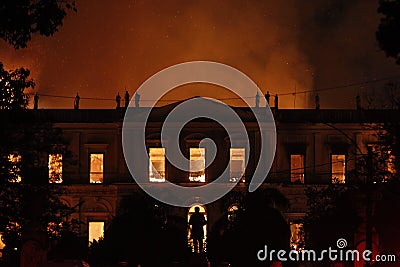 Fire destroys collection and part of the building of the National Museum of Quinta da Boavista, in Rio de Janeiro, Brazil Editorial Stock Photo