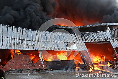 Fire Disaster in Warehouse Stock Photo