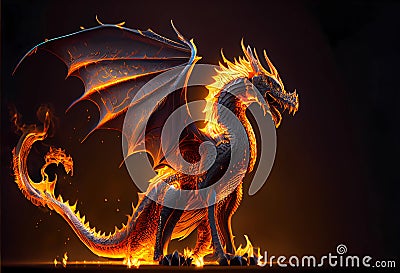 fire dragon head. blaze with fire. fabulous creature. Stock Photo