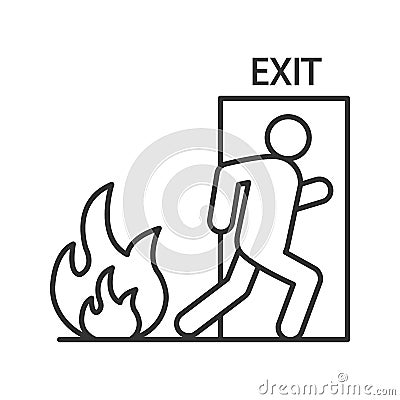 Fire emergency exit door with human linear icon Vector Illustration