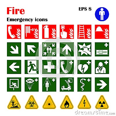 Fire emergency icons. Vector illustration. Vector Illustration
