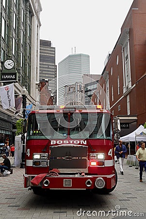 Fire engine in Boston downtown. Massachusetts, USA. Editorial Stock Photo