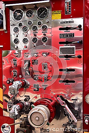 Fire Engine Control Panel for Pumps and Pressures Editorial Stock Photo