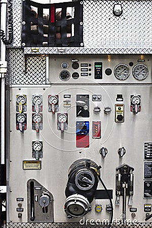 Fire Engine Instrument Panel With Gauges & Dials Stock Photo