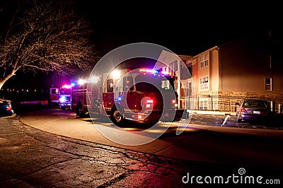 Fire Engine at Night-time Emergency Stock Photo