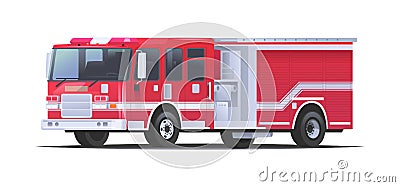 Fire engine. Red car with siren. Firefighter truck on a white background. Vector illustration Cartoon Illustration