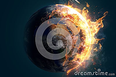 Burning world flames fire environmental destruction Stock Photo