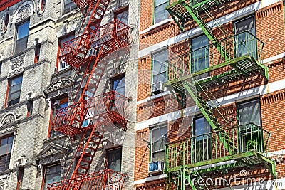 Fire escapes in Little Italy, New York Stock Photo