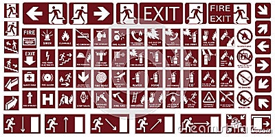 Fire evacuation signs. Signs of action during a fire accident. Fire signs Vector Illustration