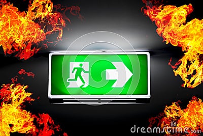 Fire exits in car park area and frame of fire burn. Stock Photo