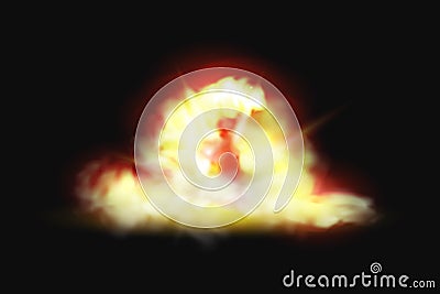 Fire explosion, bomb burst realistic effect, smoke Vector Illustration