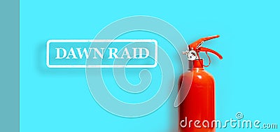 Fire Extinguisher in case of Dawn Raid - Competition and antitrust business law concept banner - Dawn raids lawyers Stock Photo