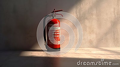fire extinguisher on gray wall. Generative Ai Stock Photo