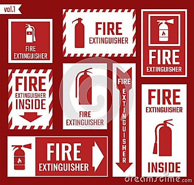 Fire extinguisher labels and signs Vector Illustration