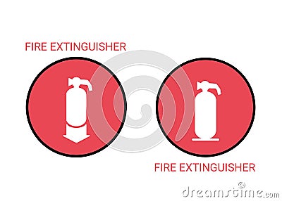 Fire extinguisher icons set. Firefighters tools for flame fighting attention colored vector symbol for fire station Vector Illustration