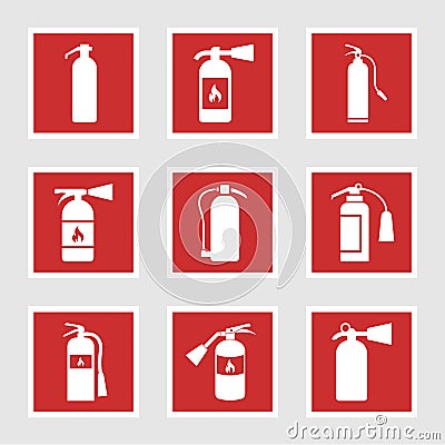 Fire extinguisher icons and signs, vector illustration Vector Illustration