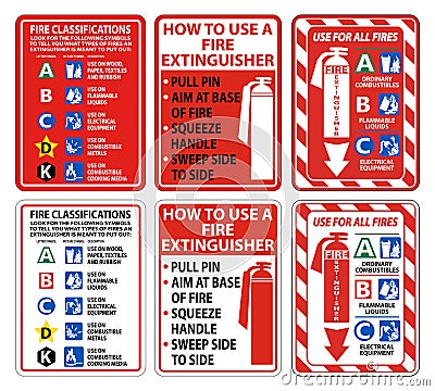 Fire Extinguisher Use on All Fires Sign on white background Vector Illustration