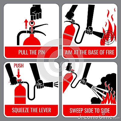 Fire extinguisher vector instruction Vector Illustration