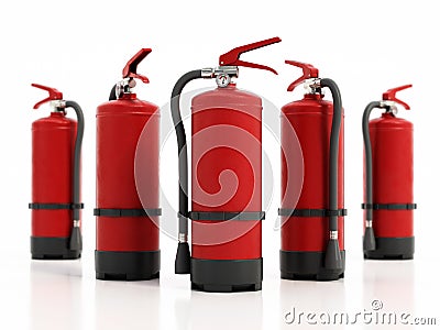 Fire extinguishers isolated on white background. 3D illustration Cartoon Illustration