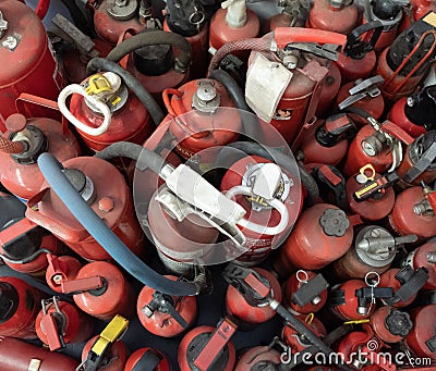 Fire extinguishers. Retro collection. Editorial Stock Photo