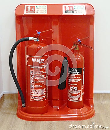 Fire extinguishers water and CO2 Editorial Stock Photo
