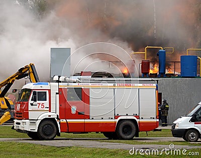 Fire extinguishing at the training ground of the Noginsk rescue center of the Ministry of Emergency Situations during the Internat Editorial Stock Photo