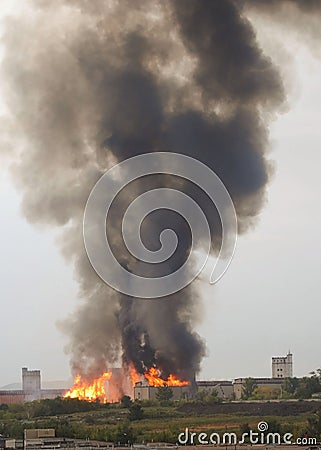 Fire on a factory Stock Photo