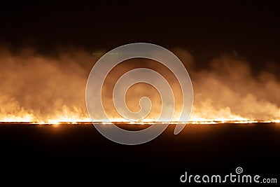 Fire on the field, Burning Leftover Wheat Stock Photo