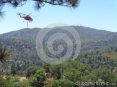 Fire Fighting Helicopter in for Water Refill, Papoose Lake , Lake arrowhead, CA Editorial Stock Photo