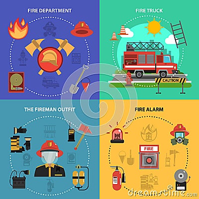 Fire Fighting Set Vector Illustration