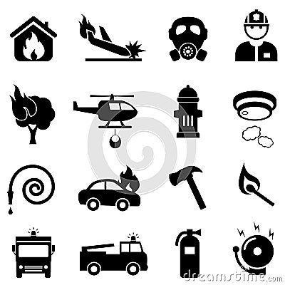 Fire fighting web icon set Vector Illustration