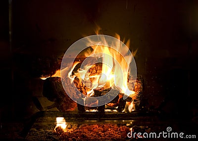 Fire in Fireplace Stock Photo