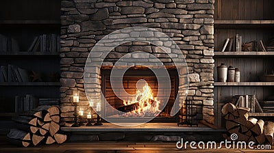 Fire in fireplace, burning wood, flames on logs closeup Stock Photo