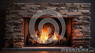 Fire in fireplace, burning wood, flames on logs closeup Stock Photo