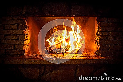 Fire in a fireplace Stock Photo