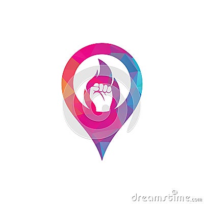 Fire Fist gps shape concept Logo Vector. Vector Illustration