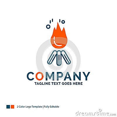 fire, flame, bonfire, camping, camp Logo Design. Blue and Orange Vector Illustration