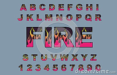 Fire flame burning fonts. Vector Illustration