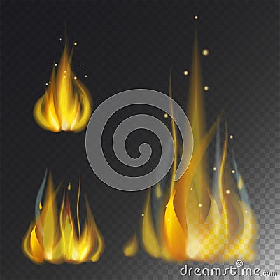 Fire flame hot burn vector icon warm danger and cooking yellow bonfire light blazing campfire. Vector Illustration