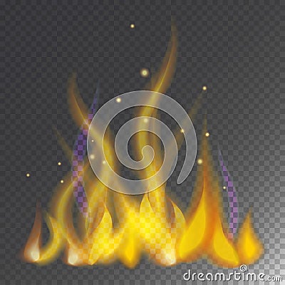 Fire flame hot burn vector icon warm danger and cooking yellow bonfire light blazing campfire. Vector Illustration