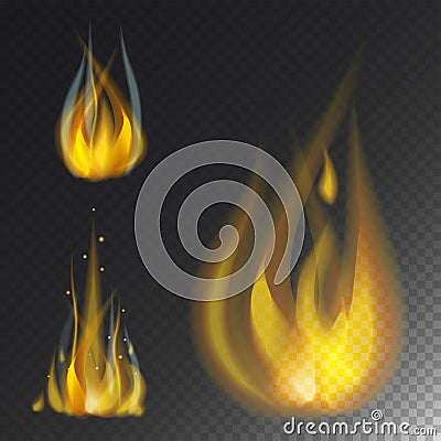 Fire flame hot burn vector icon warm danger and cooking yellow bonfire light blazing campfire. Vector Illustration