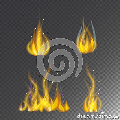 Fire flame hot burn vector icon warm danger and cooking yellow bonfire light blazing campfire. Vector Illustration