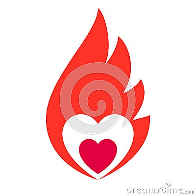 Fire flame, hot heart symbol Vector Illustration