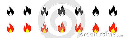 Fire, flame icon collection. Bonfire, fire icons. Flame signs Stock Photo