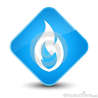 Fire flame icon elegant cyan blue diamond button Cartoon Illustration