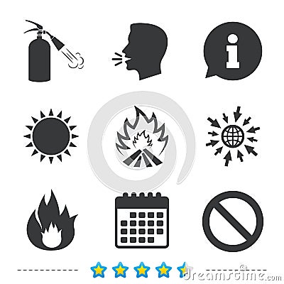 Fire flame icons. Prohibition stop symbol. Vector Illustration