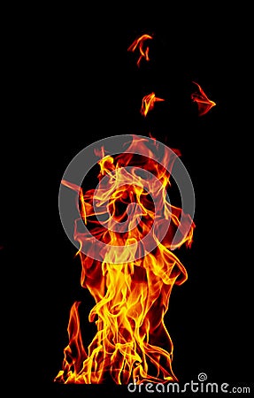 Fire flame isolated on black isolated background - Beautiful yellow, orange and red and red blaze fire flame texture style Stock Photo